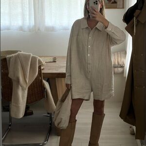 Boheme linen playsuit in oat